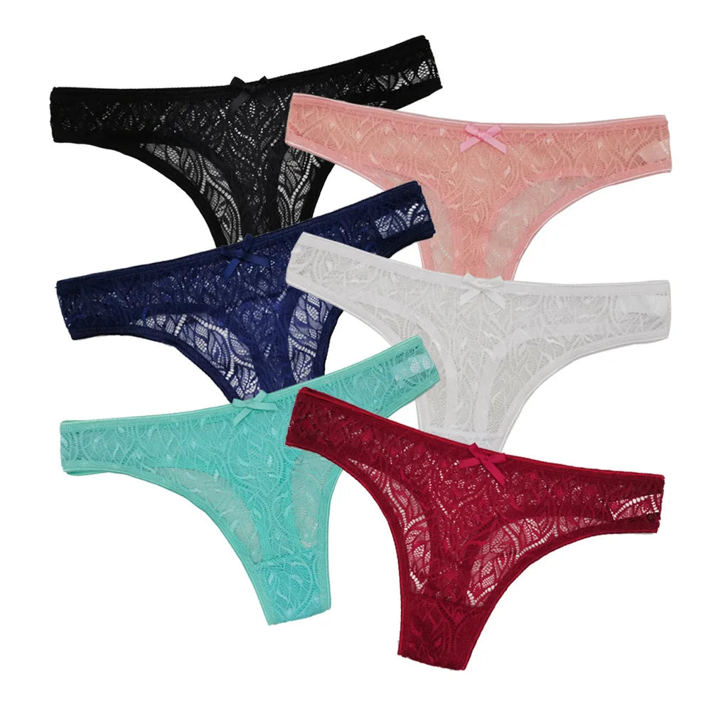 Sexy Panties Women Lace Silk Underwear Low Waist Bow Solid Color Briefs Cotton Crotch Breathable Sexy Thongs Women Underwear