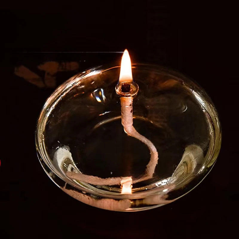 Handcrafted Flat Transparent Glass Candle Holder Oil Lamp，With a light core，Can be used as table candles，Christmas home decor at