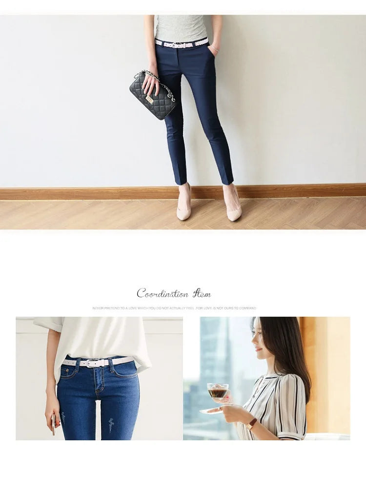 Women's Trousers Belt PU Leather Trend White Belt Fashion High Quality Trouser Belt Solid Vintage Pin Buckle Ladies Strap DT067