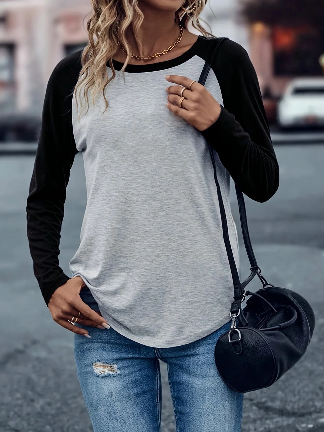 Women's Clothing Tops O-Neck Long Sleeve Thick Office Lady Commuter Autumn Winter Casual Printed All-match T-shirt