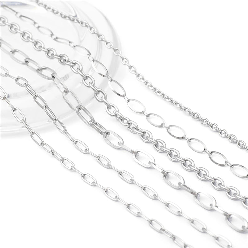 1M Stainless Steel Chain for Men Women Curb Cuban Link Chain DIY Basic Punk Choker Necklace Bracelet Hip Hop Male Jewelry Gift