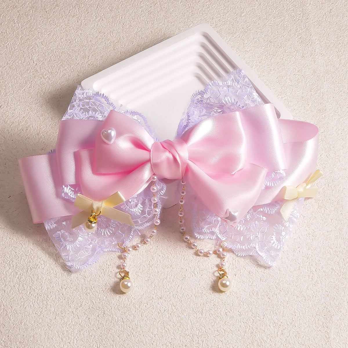 1 Women's Polyester ribbon Lace Lace Pearl chain Internet celebrity big bow tie hairpin Fashion personality Sweet and cute cheap