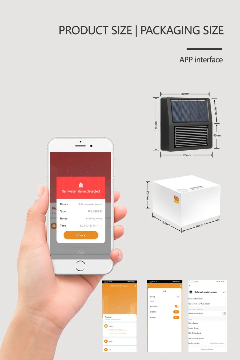 Smart Home Zigbee Solar Charging Real-time Rainwater Detector Smart Life App Controlled Wireless Solar Rain Sensors