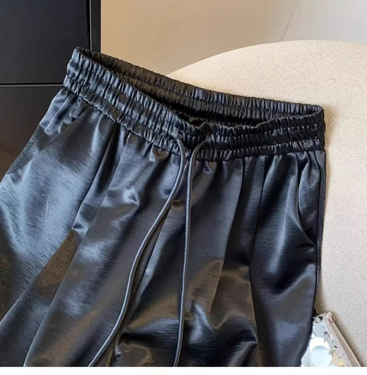 2025 Women's Loose Casual Trousers Summer New Lightweight Satin High Waist Wide Leg Pants Vintage All-match Straight Pants Femme