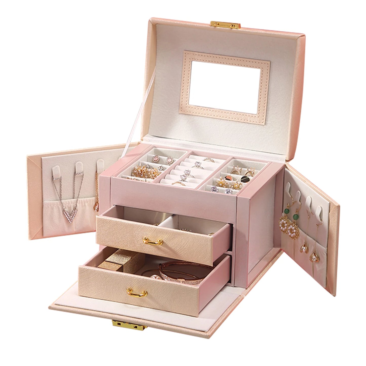 Jewelry Box for Women 3 Layers Large Jewelry Organizer with velvet Travel Jewelry Storage Organizer for Earring Ring Necklace