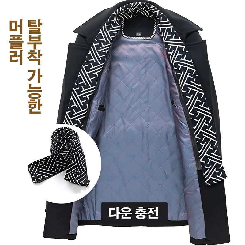 Men's Woolen Coats Fashion Thicken Mid Length Trench Turn Down Collar Warm Outerwear Business Casual Wool Coat