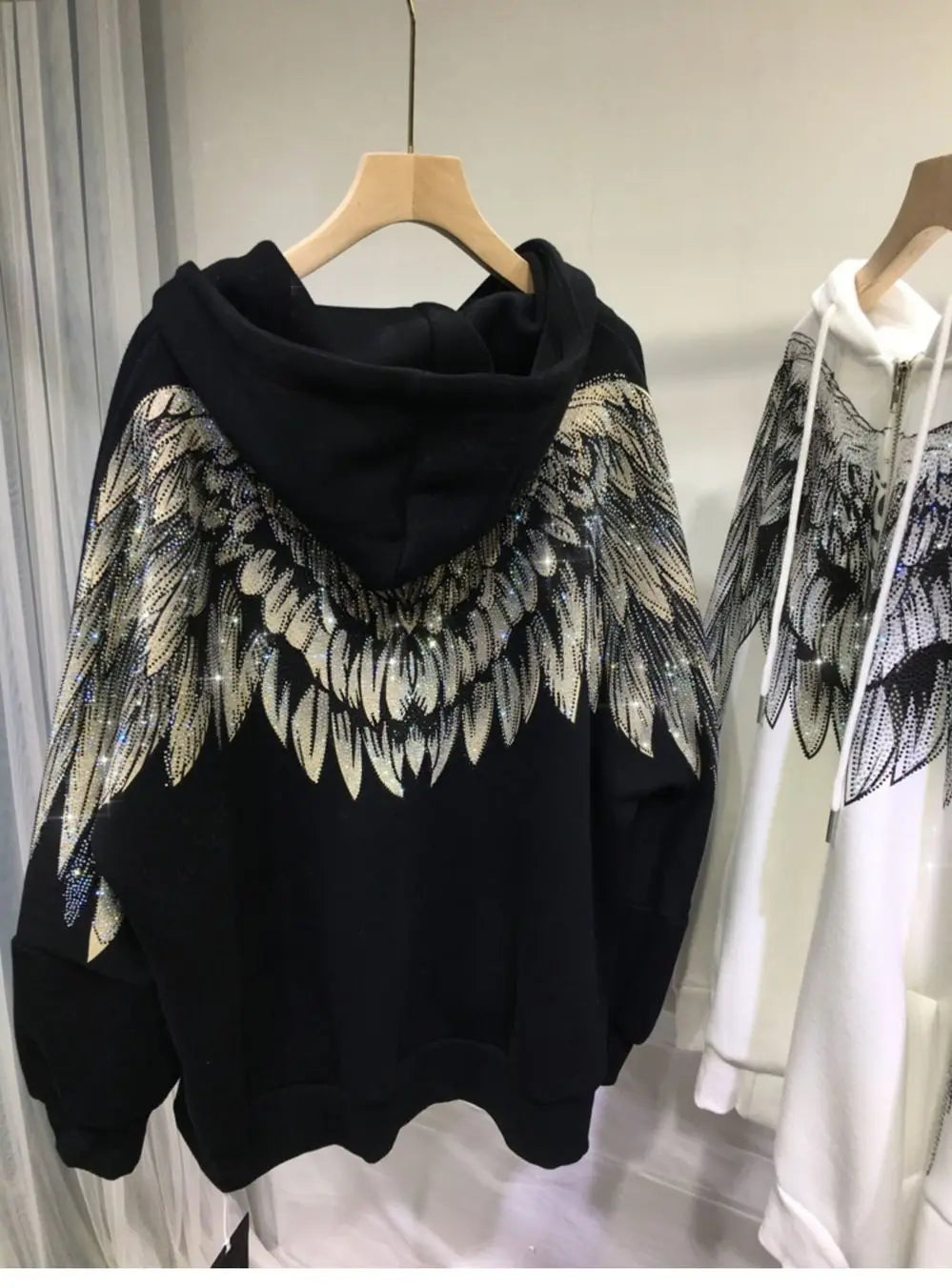 Streetwear Hoodie Women Clothing Harajuku Heavy Diamond Wings Hooded Sweatshirts Casual Fashion Hoodies Y2k Tops 2025 Ropa Mujer