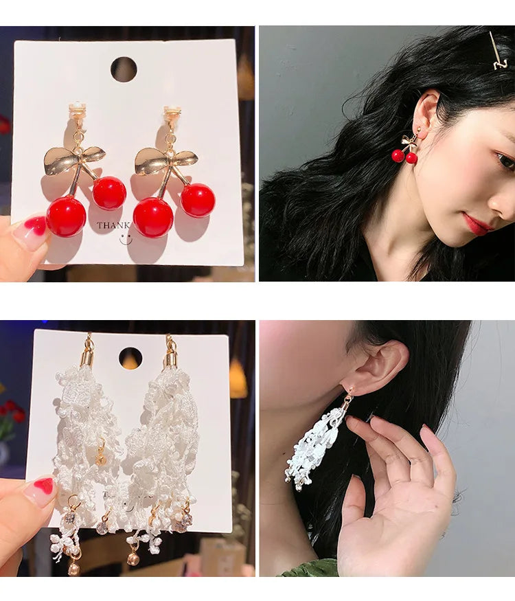 Korean Style Clip on Earrings No Pierced Earrings Women's Party Birthday Fashion Flower Heart Cute Cuff Earrings Ear Clip Gift