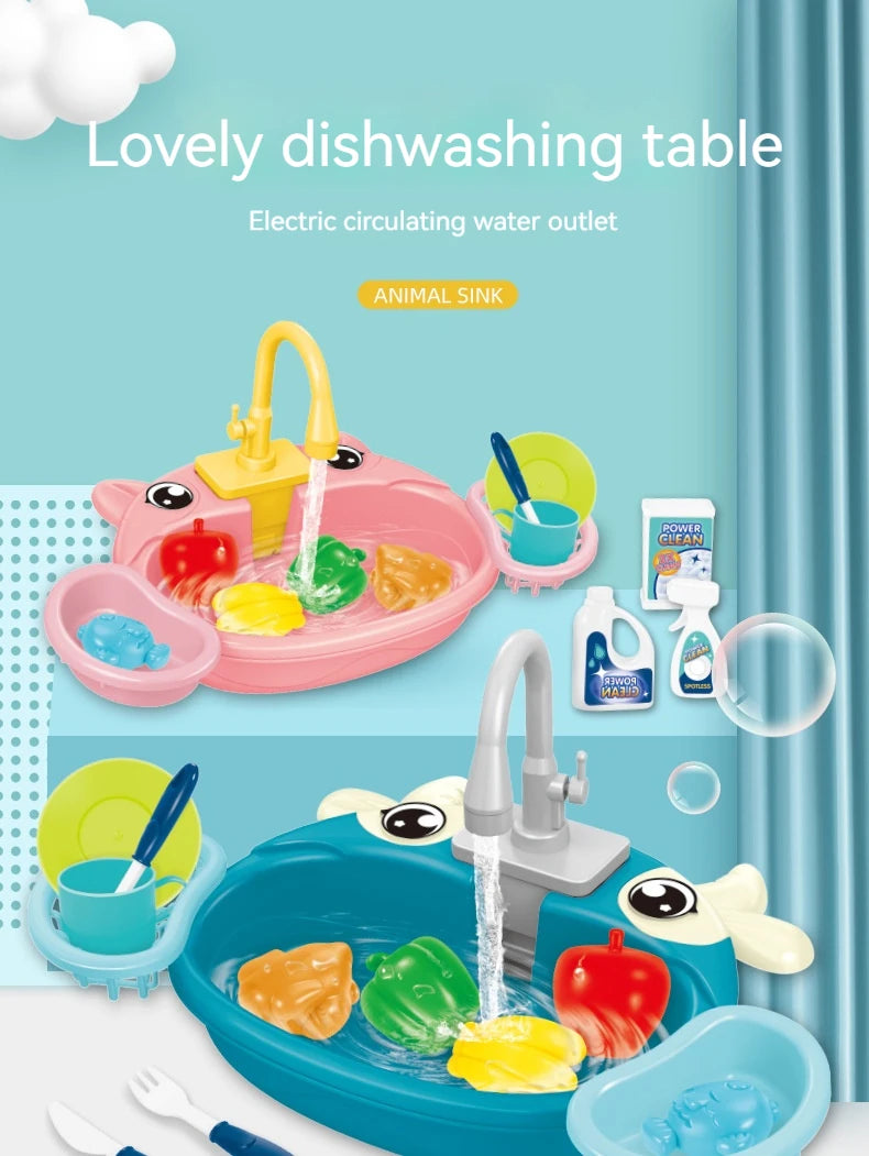 Children Play House Simulated Kitchen Dishwasher Sink Hand Basin Electric Circulating Water Kitchen Set Boy Girl Idea Kids Toys
