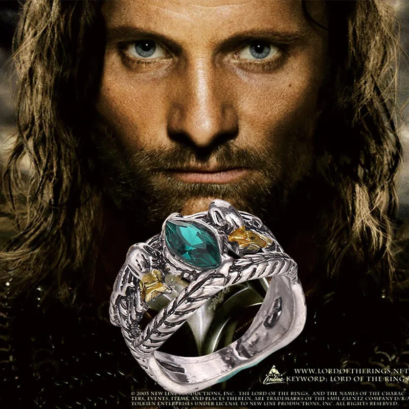 Lord Ring of Barahir Aragorn Gondor Green Crystal Rings for Women Men Jewelry