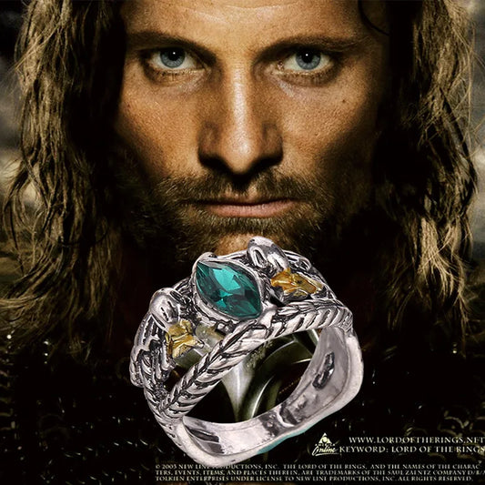 Lord Ring of Barahir Aragorn Gondor Green Crystal Rings for Women Men Jewelry