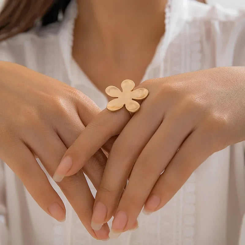 Irregular Chunky Big Geometric Rings Gold Silver Color Rings for Women Men Stainless Steel Metal Texture Exaggerated Rings