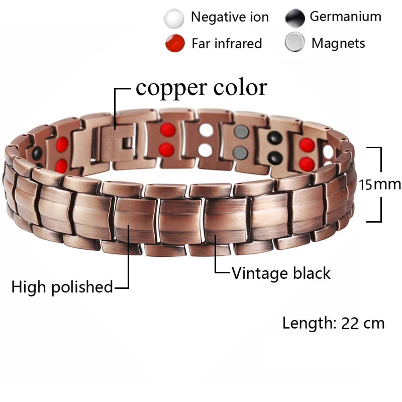 Men Pure Copper Bracelet Health Energy Germanium Magnetic Bracelet Vintage Hologram Chain Link Bracelets for Women Arthritis