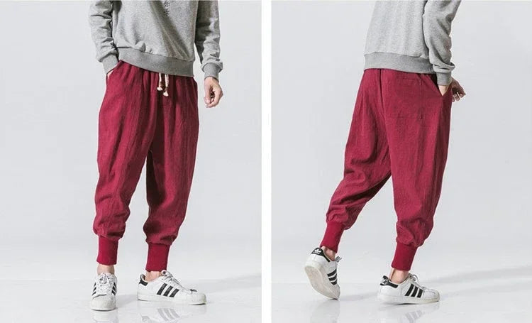 Men Harem Pants Streetwear Cotton Linen Joggers New Baggy Hip Hop Fashion Pants Casual Solid Trousers Male Trendy Sweatpants