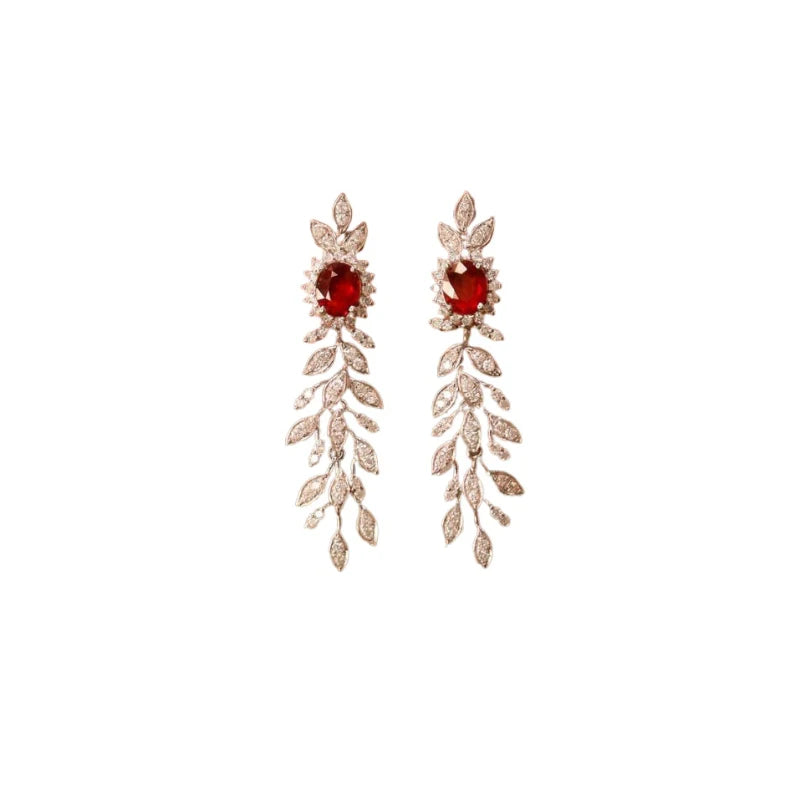 925 silver vintage exquisite style red gemstones tassels earings stud gorgeous luxury long earrings for women wedding jewelry
