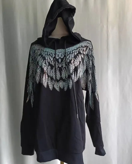 Streetwear Hoodie Women Clothing Harajuku Heavy Diamond Wings Hooded Sweatshirts Casual Fashion Hoodies Y2k Tops 2025 Ropa Mujer