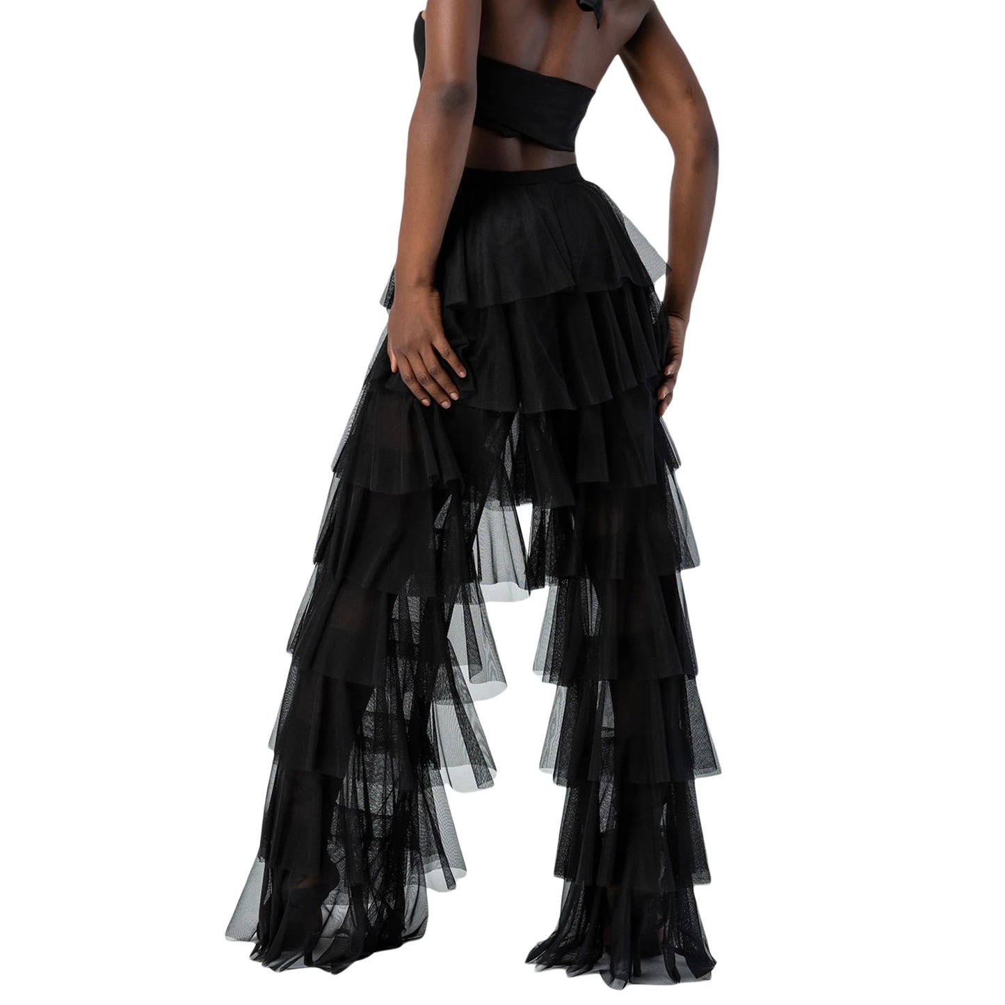 Women's Tiered Ruffled Tulle Pants Cover Up Pants Loose Sheer Layered Tulle Loose Long Trousers Layered Pants Streetwear