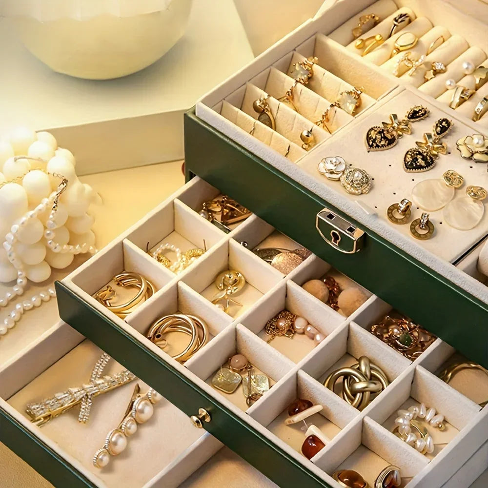 Jewelry storage box, high-end exquisite necklace earrings, gold jewelry box, large capacity multi-layer jewelry box