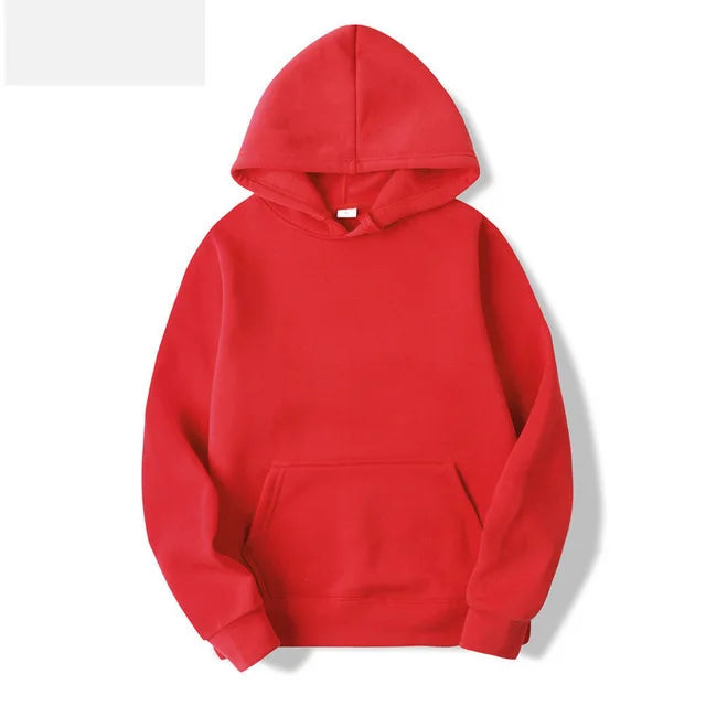 Men women Red Hoodies Autumn Long Sleeve Pullover Tops Casual Pocket Hoodies Unisex Outer Loose Sport Wear