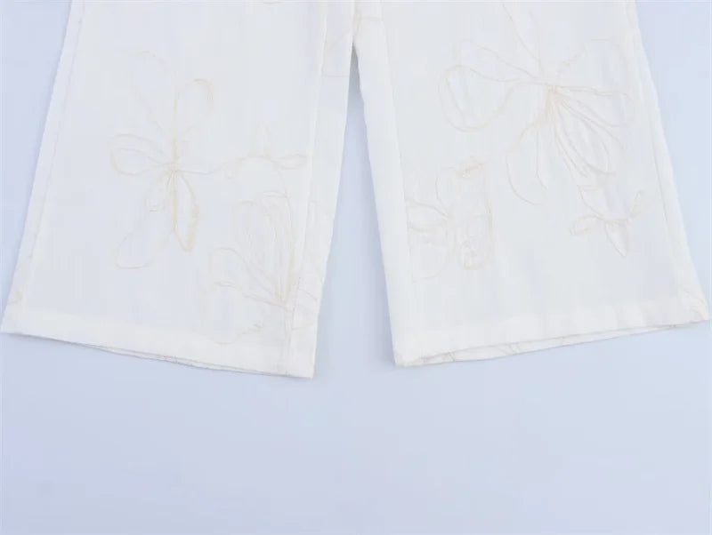 Women's suit New Summer 2025 White Camisole Wide-leg Pants Set Embroidered Trim Sexy Casual Personality Fashion