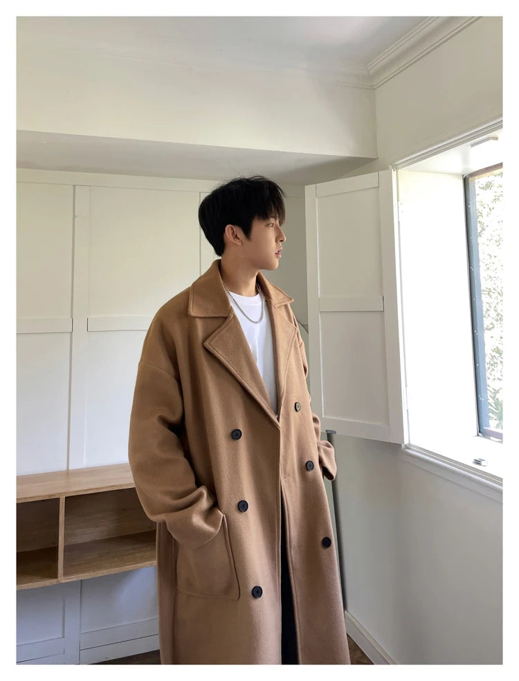 Long Coats for Men Woolen Jackets 2024 Winter Thicken Coat Trench Coats Korean Vintage Loose Heavy Jackets Men Leisure Overcoat