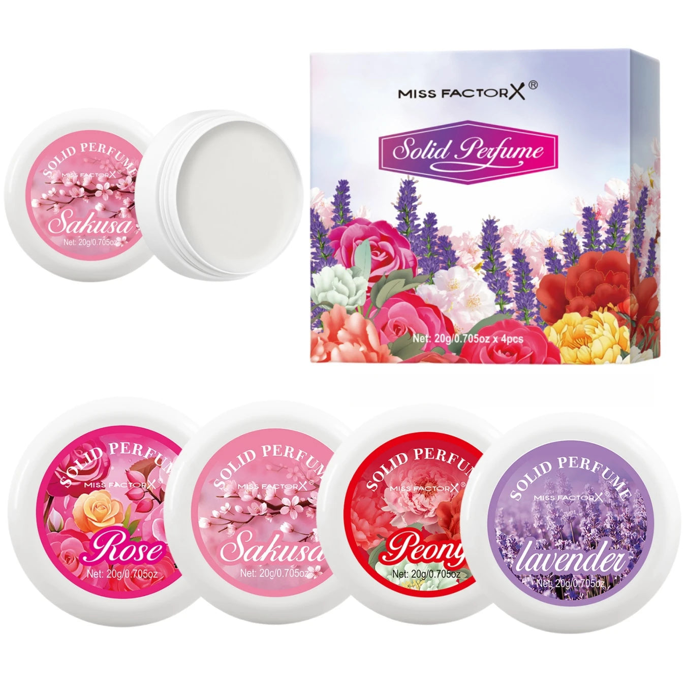 4PCS/Box Body Cream Gift Set Portable Solid Perfume Rose, Peony, Lavender, Cherry Blossom, Fresh Flower Scented Holiday Gift