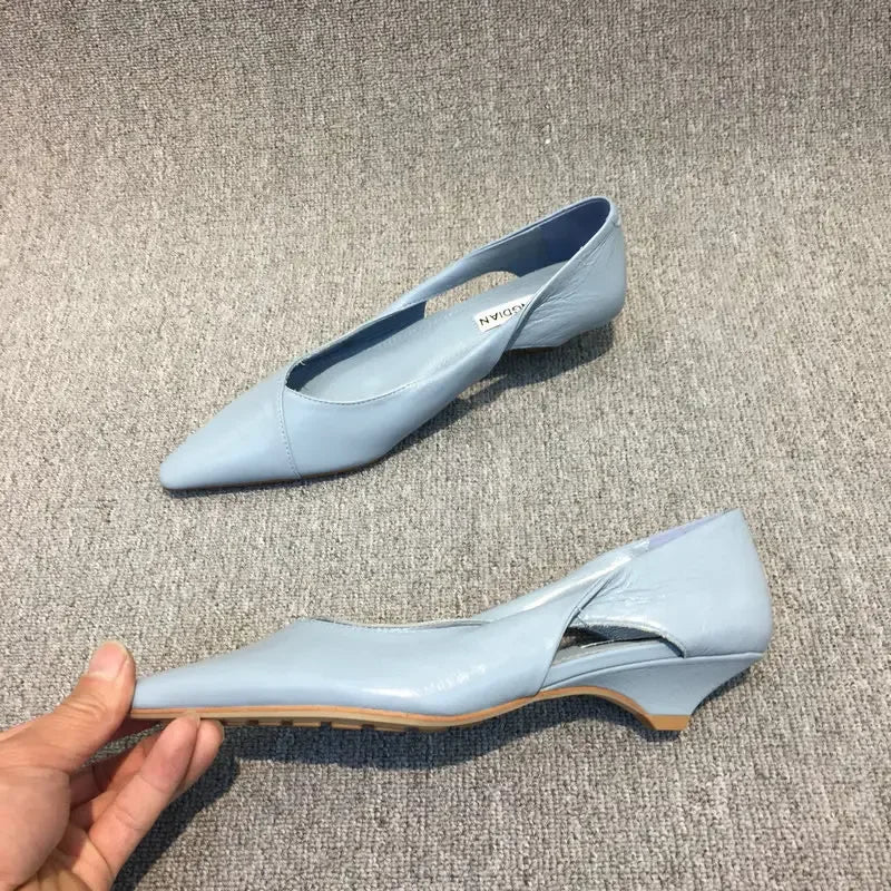 Shoes for Woman Comfortable Women's Summer Footwear Moccasins Blue Low Heel Elegant Pointed Toe High Quality Popular Heels