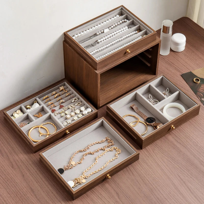 High end exquisite wooden jewelry box, handmade jewelry necklace, jewelry box, bracelet, ring storage box, birthday and wedding