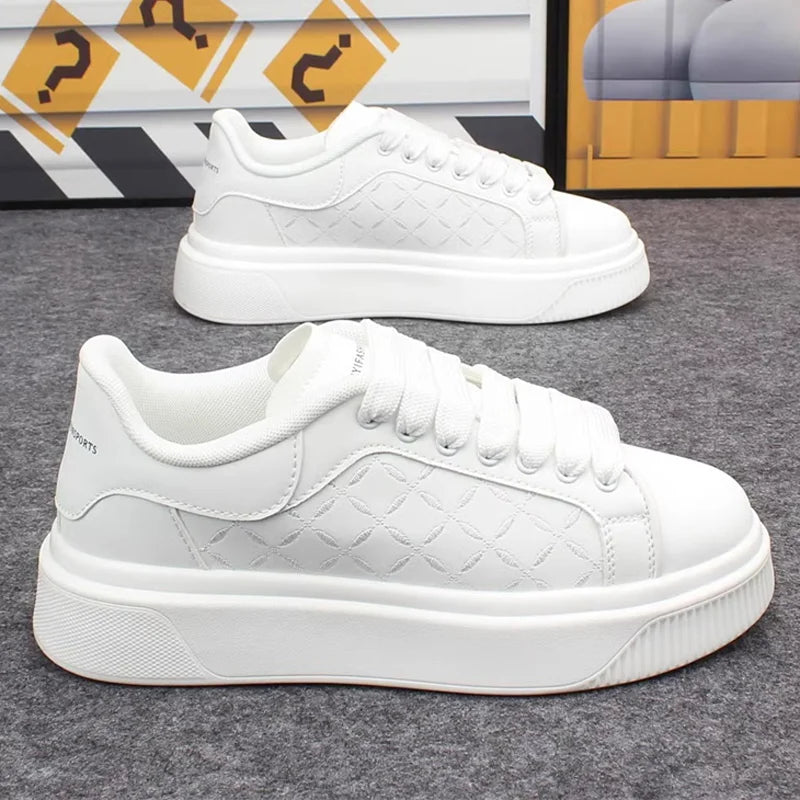 2025 new men's shoes spring and autumn flat-soled casual leather shoes sports shoes black and white men's thick-soled breathable