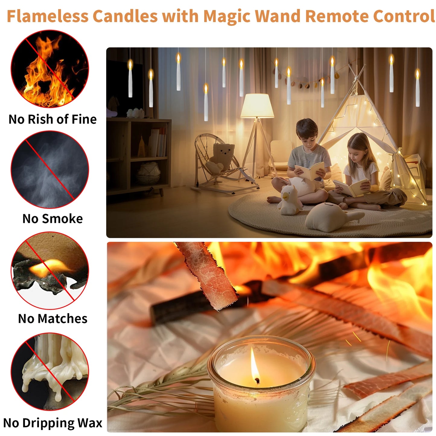 Floating Candles with Magic Wand Remote Control Flickering Warm Light Flameless Taper Candle for Christmas/Wedding/Party Home