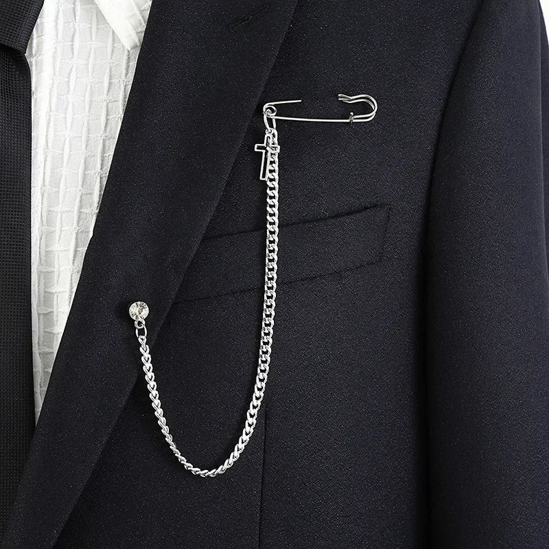 Chain Brooch for Men Long Chains Pins Men's Fashion Suit Accessories Personality Exaggerated Trendy Mens  Brooches