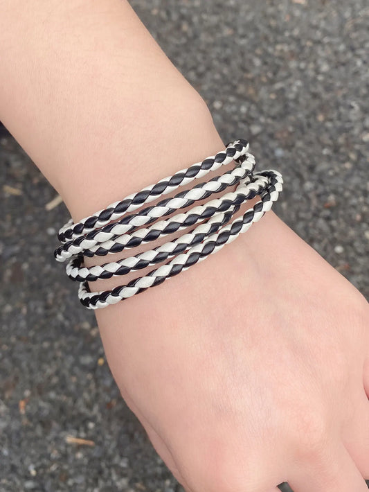 New Men Leather Bracelets for Women Simple Multilayer Handmake Bangles  Black White Bracelets Female Jewelry Gift