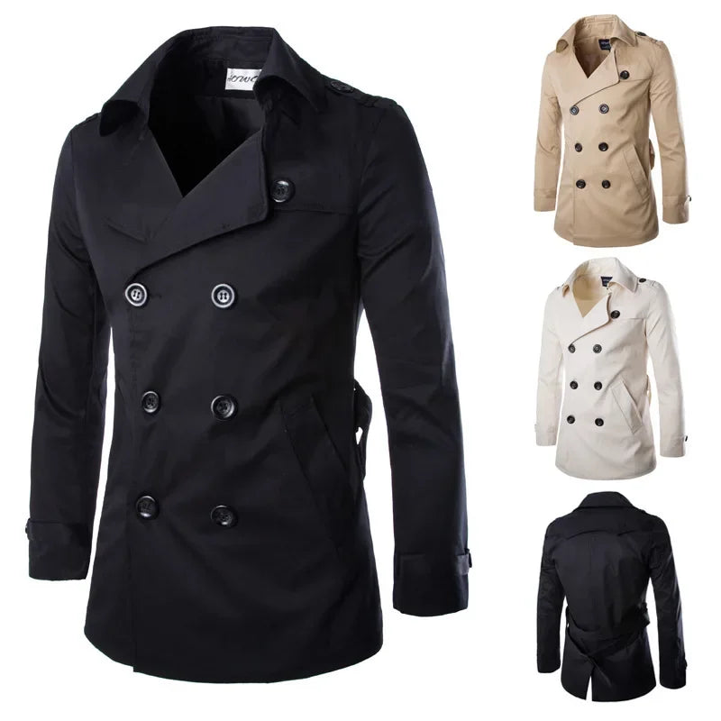 New Mens Coats Windbreaker Cotton Double-breasted Boutique Coat British Temperament Jackets for Men