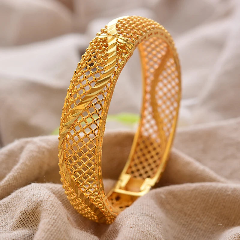 Luxury Vintage Gold Plated Bangles For Women Girls  Arabia Bridal Wedding Jewelry Gifts