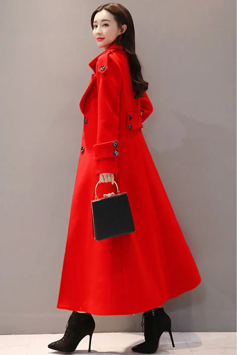 Women's Long Woolen Coat 2023 Spring Autumn New Korean Waist Slimming Over-Knee Thick Keep Warm Woolen Coat Lady Overcoat