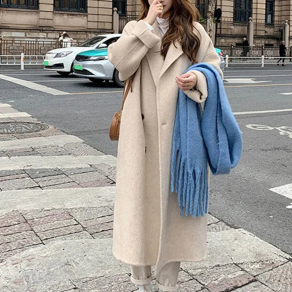 Women Woolen Coat Double-Breasted Autumn Winter New Fashion Loose Long Trench Coat Retro Loose Female Overcoat Ladies Windbreak