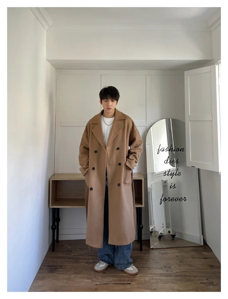 Long Coats for Men Woolen Jackets 2024 Winter Thicken Coat Trench Coats Korean Vintage Loose Heavy Jackets Men Leisure Overcoat