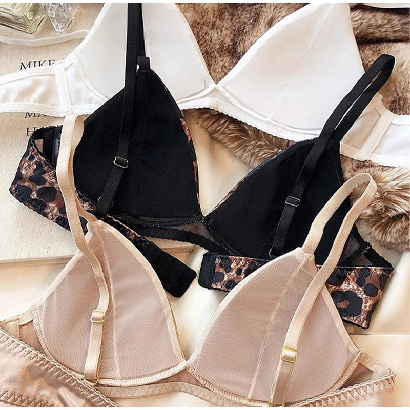 Women Sexy Underwear Triangular Cup Bra Set Small Chest Top Support Bra Comfortable Push Up Bra Breathable Seamless Underwear