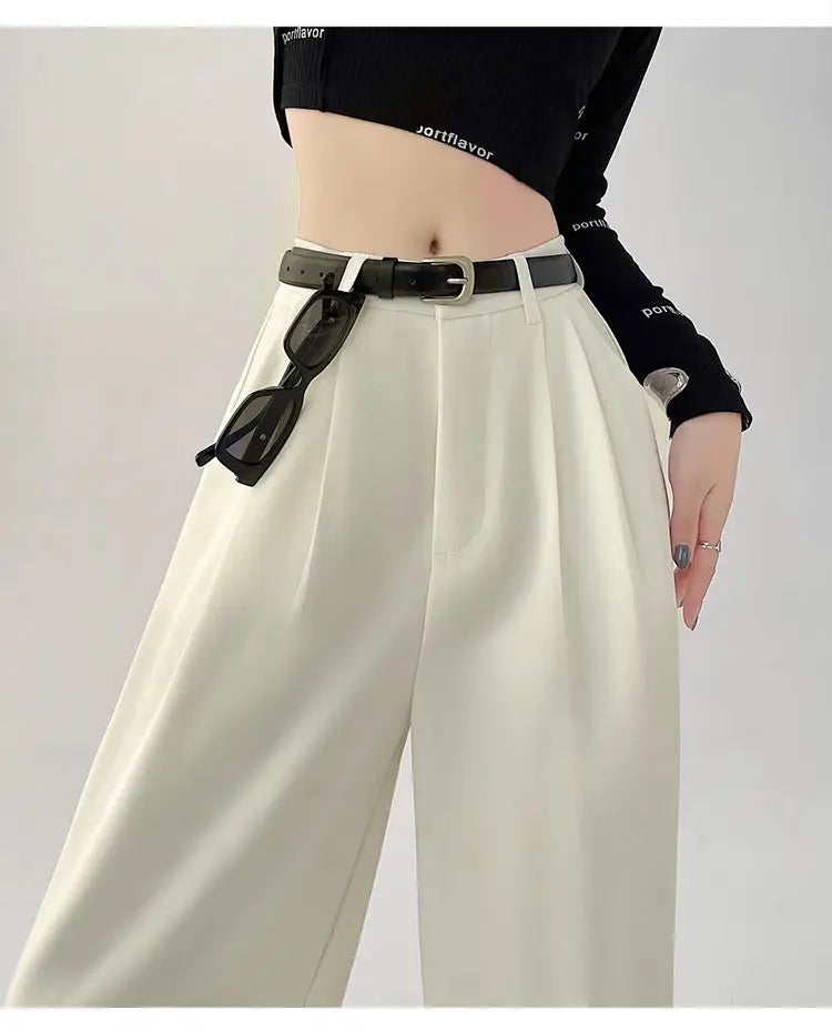 2025 New Women's Pants Casual Temperament High Waist Loose Straight Trousers Gift Belt Fashion Versatile Wide Leg Pants Women