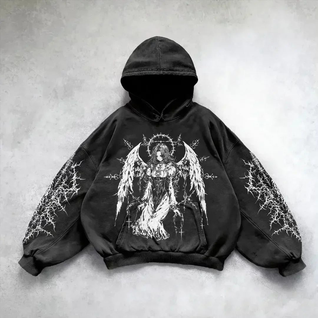 Harajuku gothic goddess print hoodies women goth 2025 hot sell hoodie y2k tops oversized sweatshirt black streetwear clothes