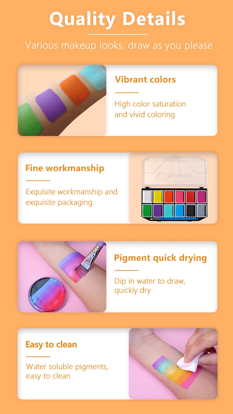 30g Face Paint Professional Matter UV Colors Water Based Makeup Eyeliner Neon Body Art