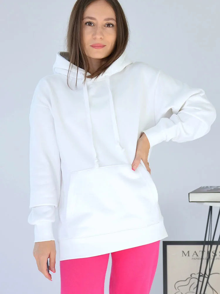 Solid Oversize Hoodies For Women Pocket Casual Loose Hooded Sweatshirt Woman Autumn Cotton Terry Hoodies Women Oversize Pullover