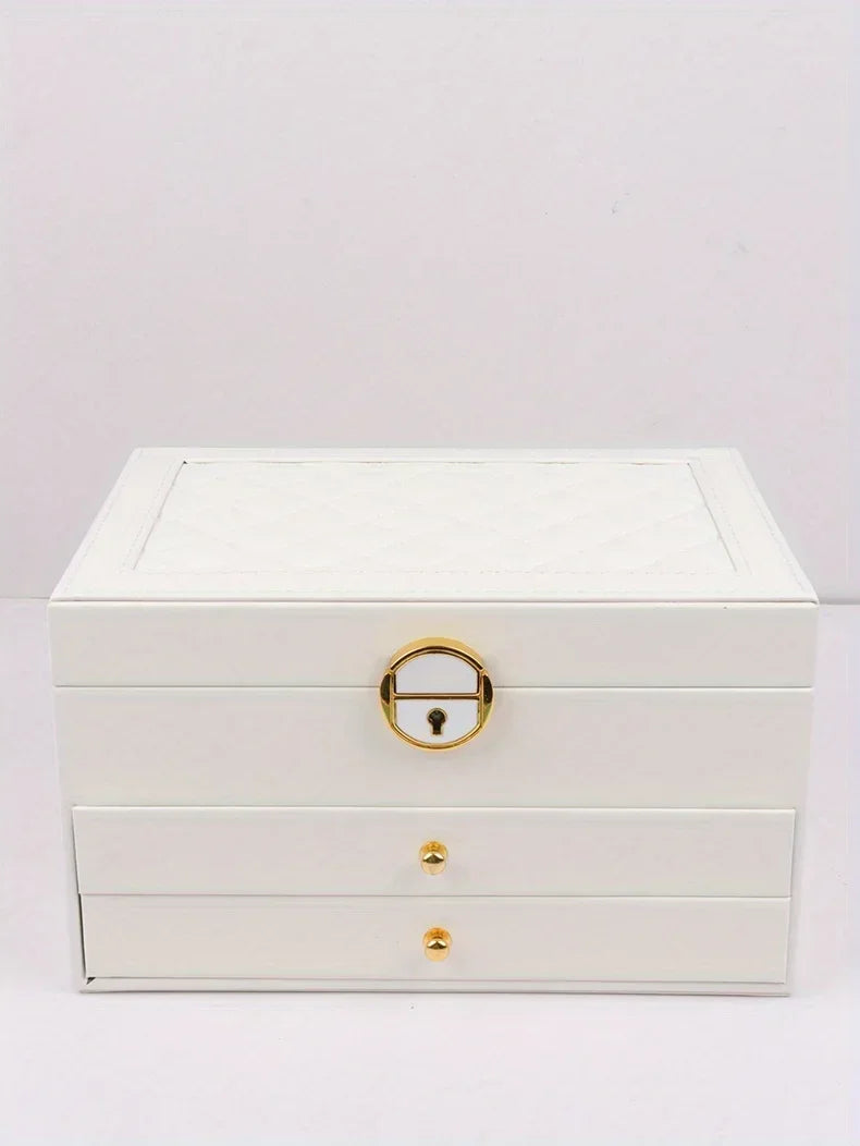 Jewelry storage box, high-end exquisite necklace earrings, gold jewelry box, large capacity multi-layer jewelry box