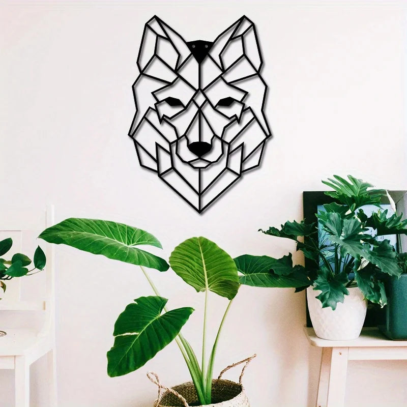 Wolf Head Wall Art Ornamental, Metal Living Room Office Geometric Iron Craft Gift Gift Black Iron Silhouette Hanging Wall Art