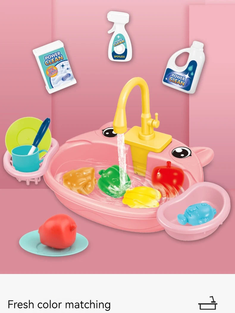 Children Play House Simulated Kitchen Dishwasher Sink Hand Basin Electric Circulating Water Kitchen Set Boy Girl Idea Kids Toys