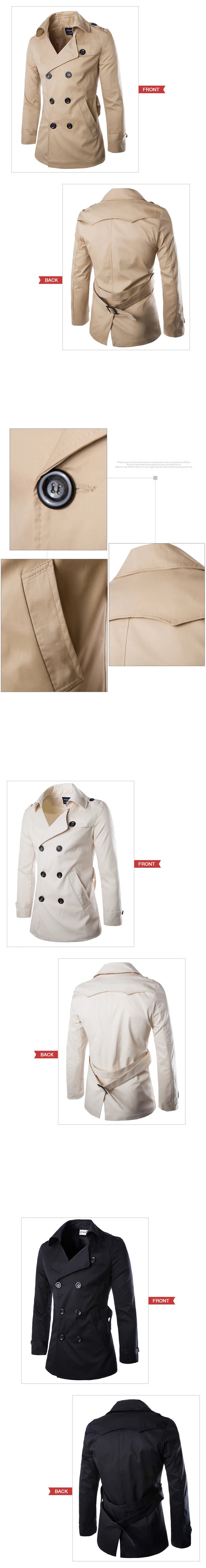 New Mens Coats Windbreaker Cotton Double-breasted Boutique Coat British Temperament Jackets for Men