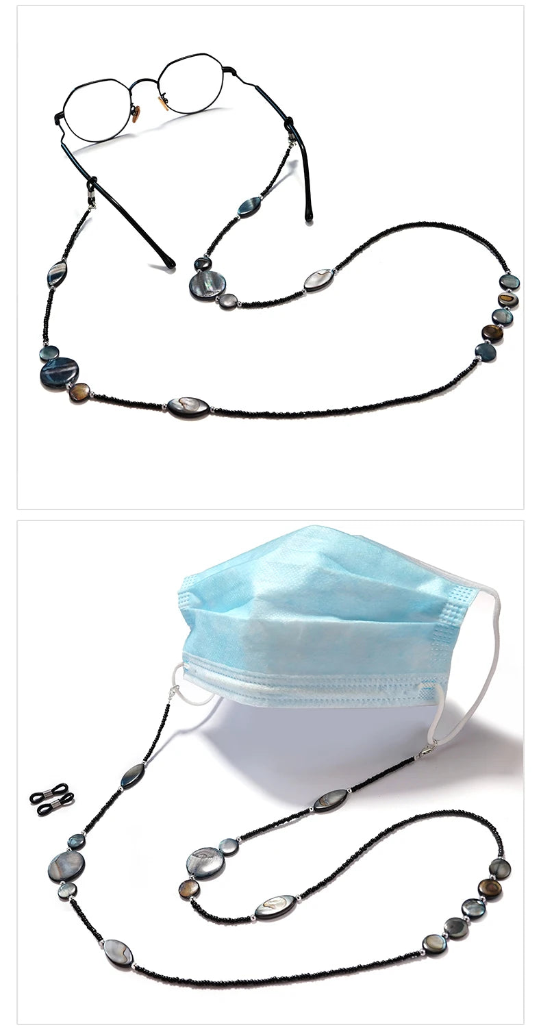 Fashion Reading Glasses Chain for Women Shell Beads Sunglasses Cords Beaded Eyeglass Lanyard Hold Straps Black Mask Rope