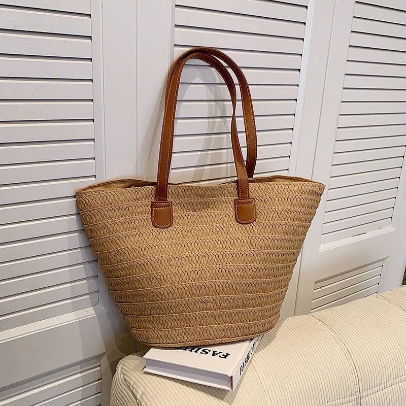 Women's Large Capacity Shoulder Bag Summer Straw Woven Basket Handbag Fashion Female Luxury Designer Beach Bag Bali Shopper Tote