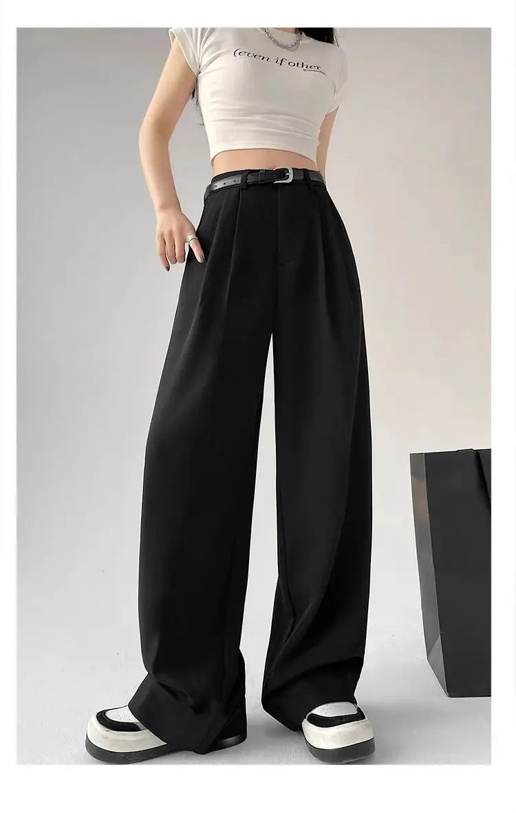 2025 New Women's Pants Casual Temperament High Waist Loose Straight Trousers Gift Belt Fashion Versatile Wide Leg Pants Women