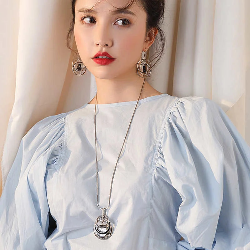 Long Necklaces & Pendants Fashion Geometric Crystal Statement Necklace For Women Collier Femme Pearl Choker Jewelry 2022